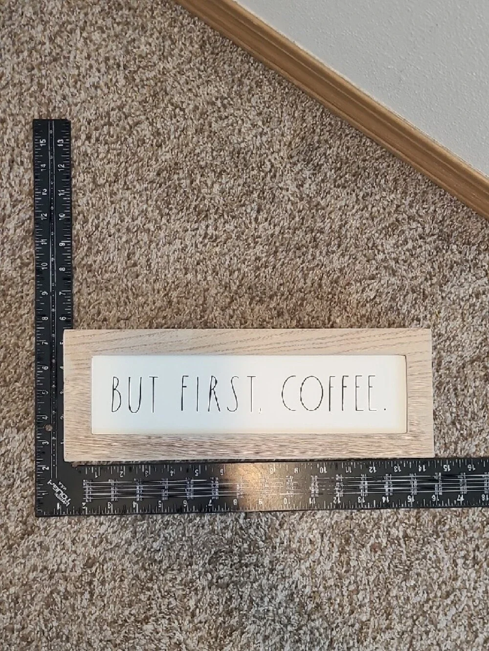 Rae Dunn Neutral Wood 'But First, Coffee' Sign - White & Natural Wood